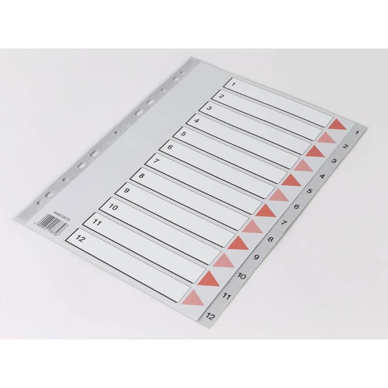 Plastregister Q-Line A4 1-12 grå m/kartonforblad 17874