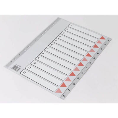 Plastregister Q-Line A4 1-12 grå m/kartonforblad 17874