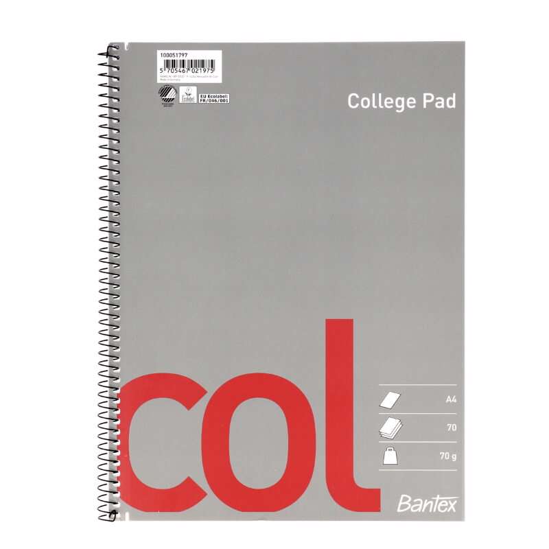 Blok A4 - Kollegieblok Bantex ulin. A4 m/spiralryg 70blade/stk