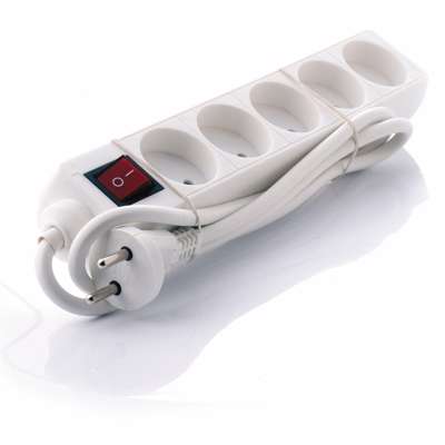 Stik 5-vejs stik m/ kontakt (D) 1m hvid