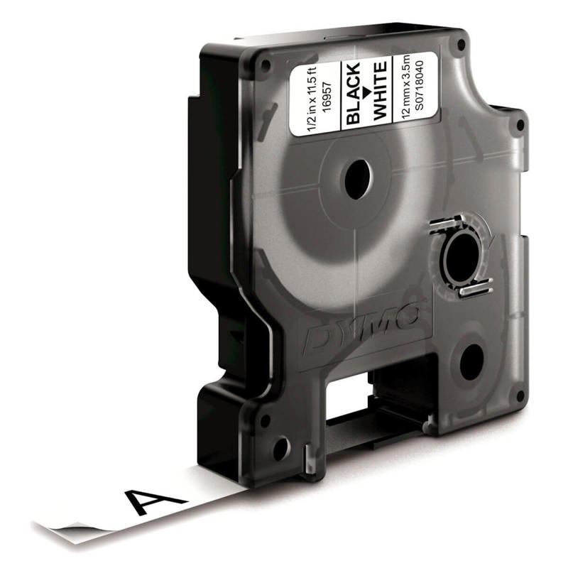 Labeltape DYMO D1 12mm sort på hvid nylon flex