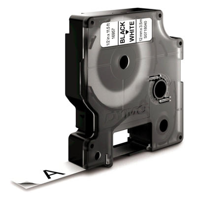 Labeltape DYMO D1 12mm sort på hvid nylon flex