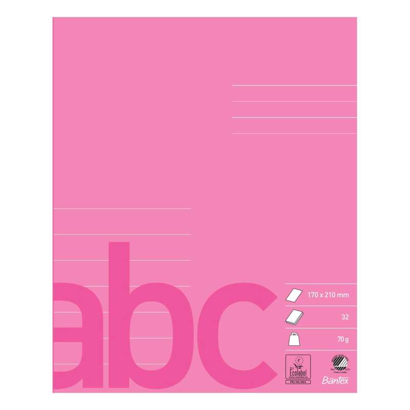 Skolehæfte Bantex 17x21cm lin 7 linjer 32bl 70g rosa/pink