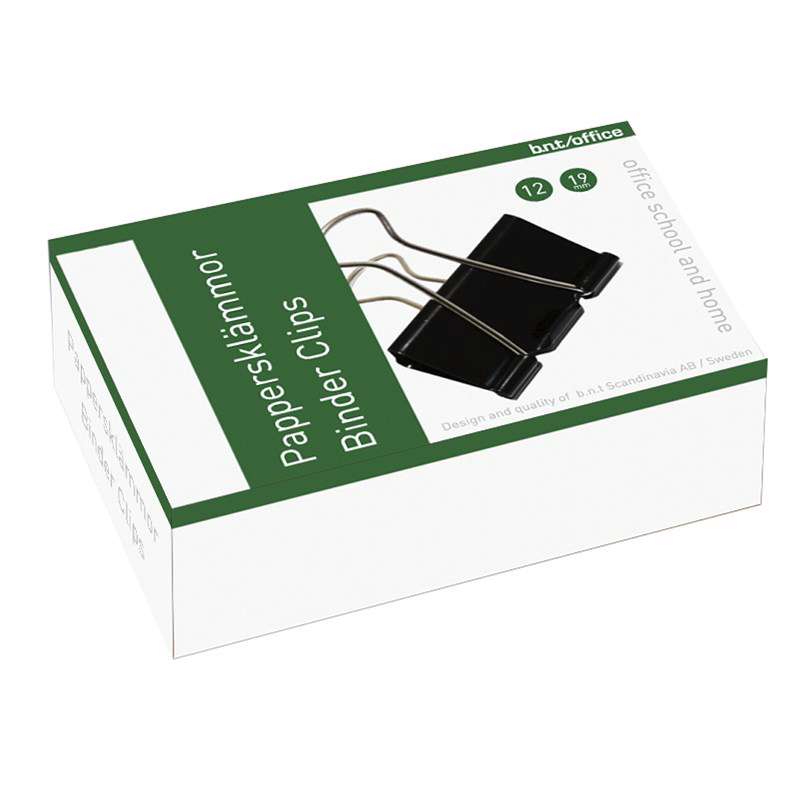 Papirklemme BNT Foldback 19mm sort stål 12stk/pk