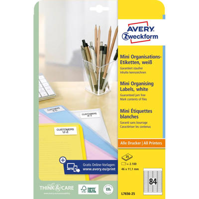Etiketter Avery label mini hvid 46x11,1mm L7656-25