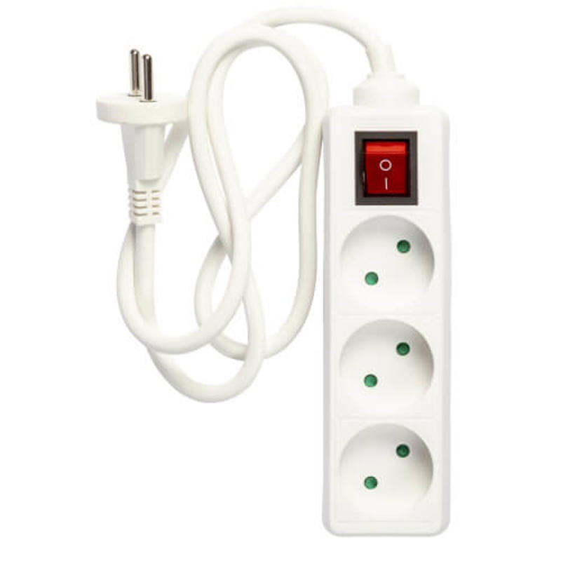 Stik 3-vejs m/ kontakt (D) 1m hvid