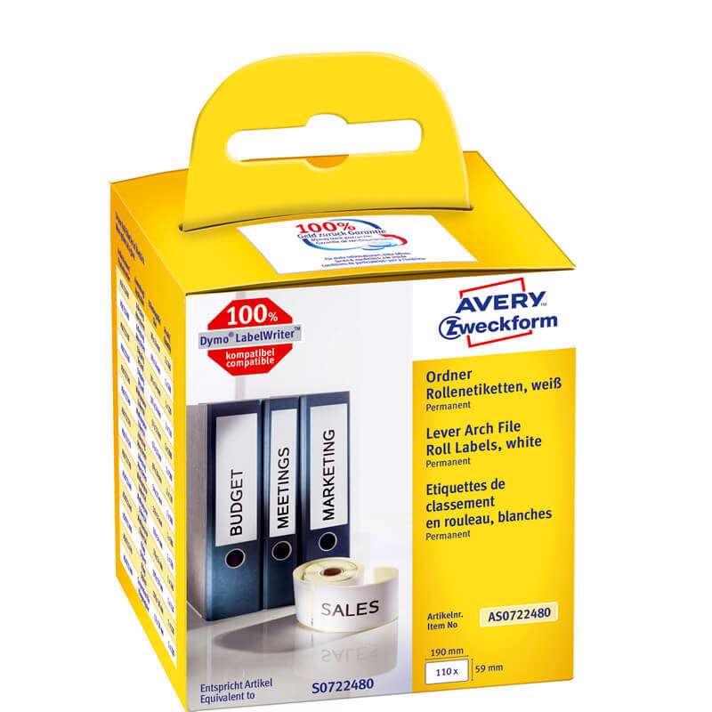 Rygetiket t/ringbind t/labelprinter 190x59mm 110stk/pk. 