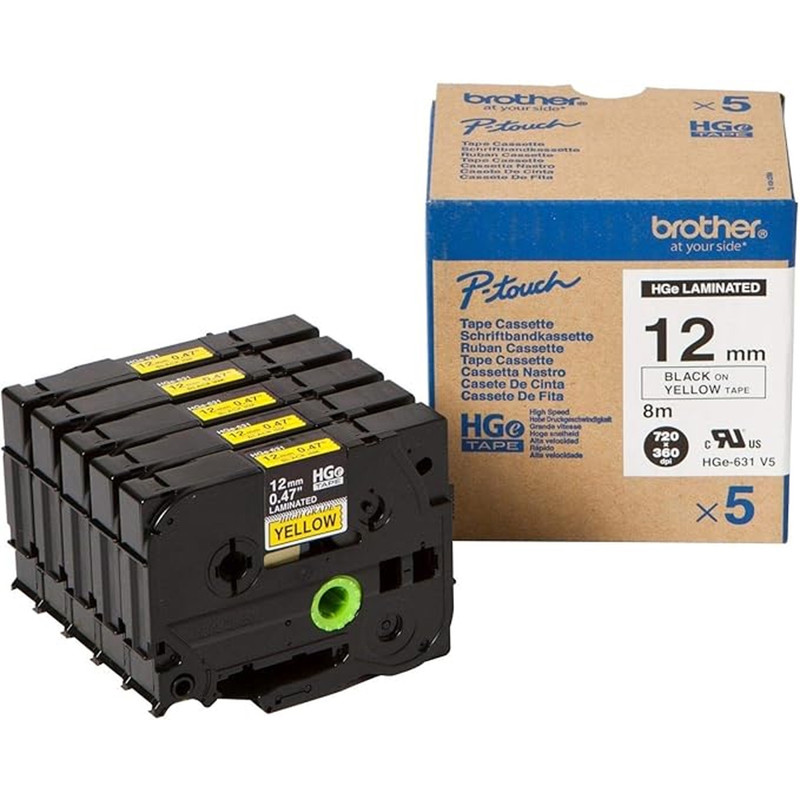 Label Brother sort/gul HGe631V5 12mm HiSpeed /5