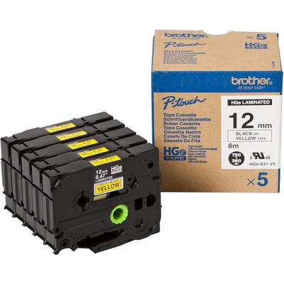 Label Brother sort/gul HGe631V5 12mm HiSpeed /5