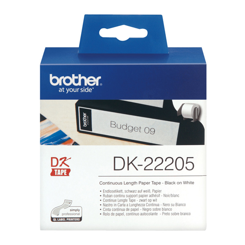 Label Brother hvid DK22205 62mm sort på hvid papirtape