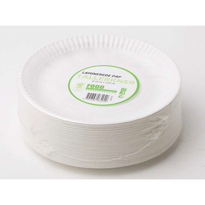 Tallerken pap lamineret 18cm 100stk/pak
