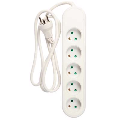 Stik 5-vejs m/ jord (3x1,5mm²) 1,5m hvid