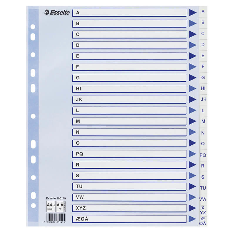 Register Esselte PP A4 Maxi A-Å hvid