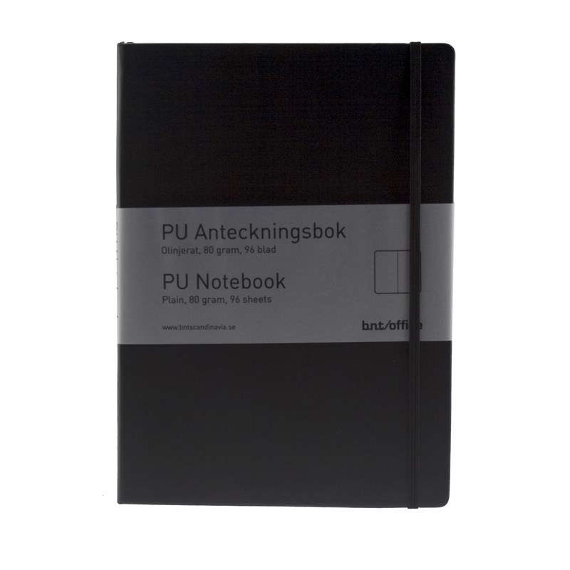 Notesbog BNT A4 sort ulinjeret 96bl 80g