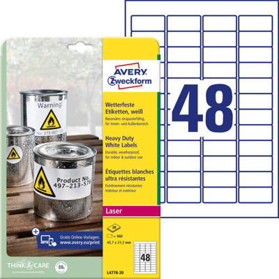 Etiketter Avery label outdoor 45,7x21,2mm 48stk/ark L4778-20