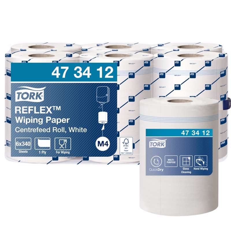Aftørringspapir Tork Reflex Quickdry M4 1-lags 6rl 473412