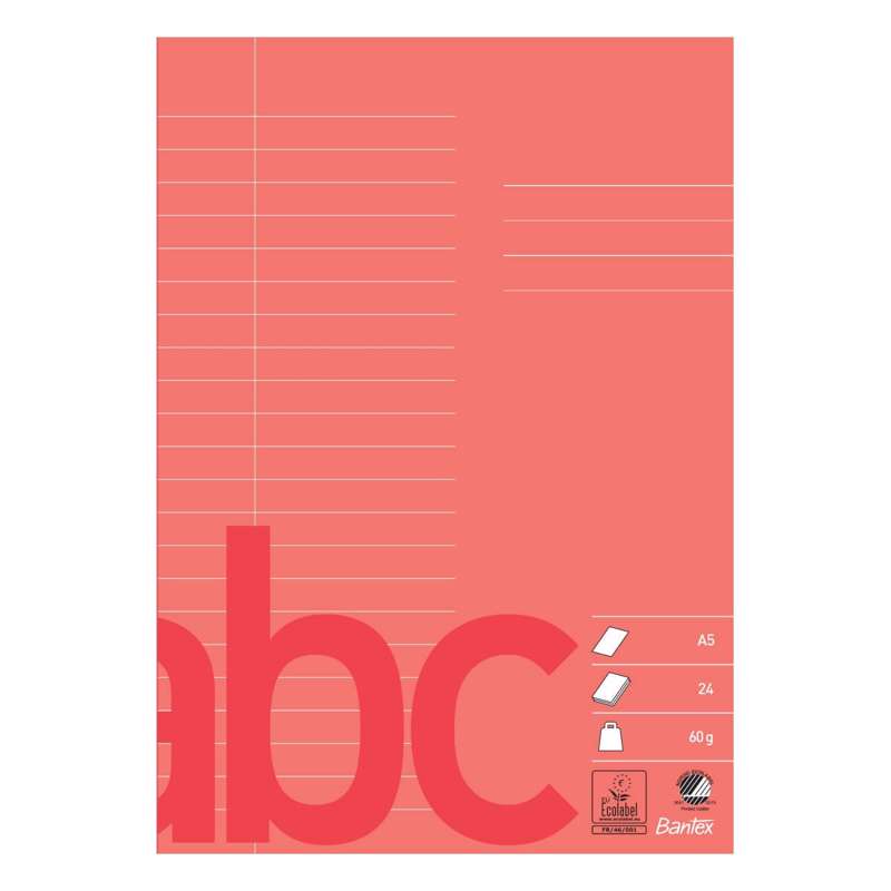 Skolehæfte Bantex A5 lin 22 linjer 24bl 60g rød