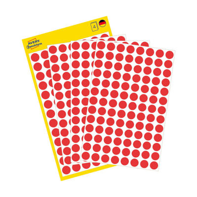 Etiket Avery rød Ø8mm 416stk/pak 3010
