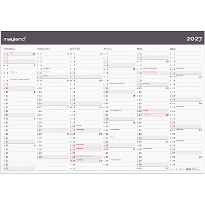 Kæmpekalender 2027 Mayland 2x6 mdr. papir Moderne rør