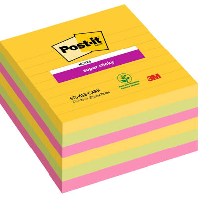 Post-it notes linjeret 101x101mm SS Carnival 6blk/pk