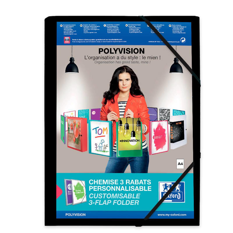Plastmappe A4 sort Opaque m/elastik Polyvision