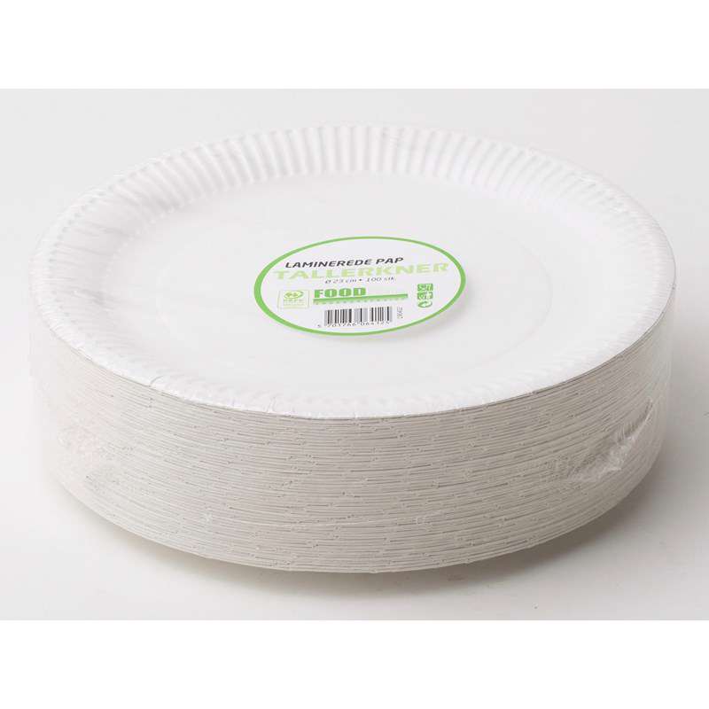 Tallerken pap lamineret 23cm 100stk/pak