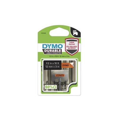 Labeltape Dymo D1 ekstra stærk 12mmx3m sort på orange