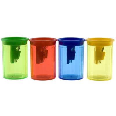 Blyantspidser med beholder transparent m/farvet top