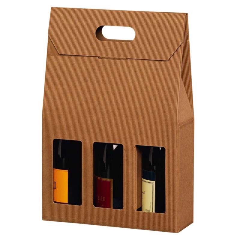 Vinemballage brun åben bølge gaveæske til 3fl 3/4l