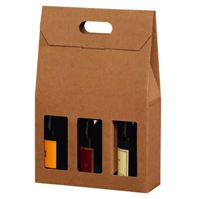 Vinemballage brun åben bølge gaveæske til 3fl 3/4l