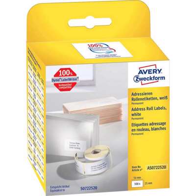 Adresseetiket Avery t/labelprinter 54x25mm 500stk/pk. 