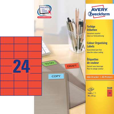 Etiketter Avery label rød 70x37mm 3448