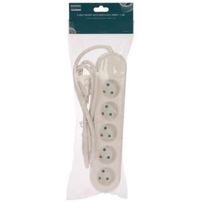 Stik 5-vejs m/ jord (3x1,5mm²) 1,5m hvid