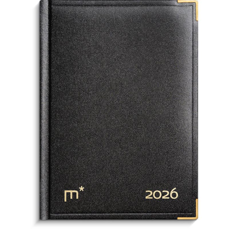 Årbog dagkalender sort kunstskind indbundet 2026