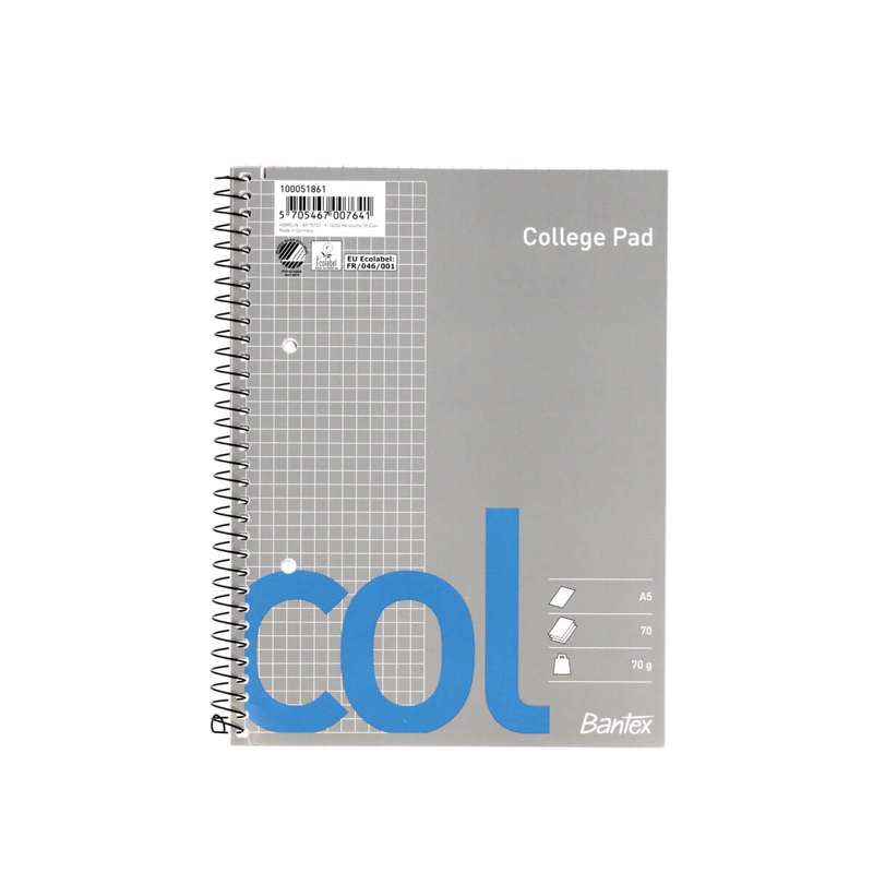 Kollegieblok Bantex kvadreret A5 m/spiralryg 70blade/stk