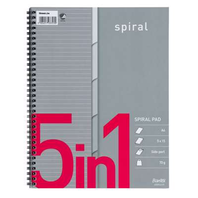 Kollegieblok Bantex m/spiral A4+ 5in1 linjeret 5x15ark