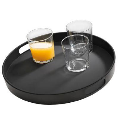 Tjenerbakke med kant Ø35.5xH4.5cm Melamin m/ anti-slip Sort