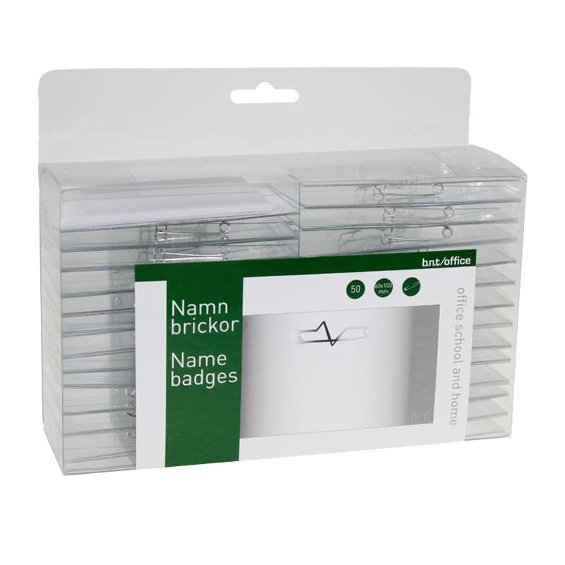 Navneskilte 60x100mm hvid m/clip sikkerhedsnål & papindlæg