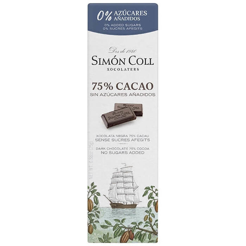 Chokolade Weibel Simón Coll mørk 75% u/sukker 25g
