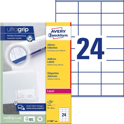 Etiketter Avery shipping laser 70x36mm 24/ark L7180-100