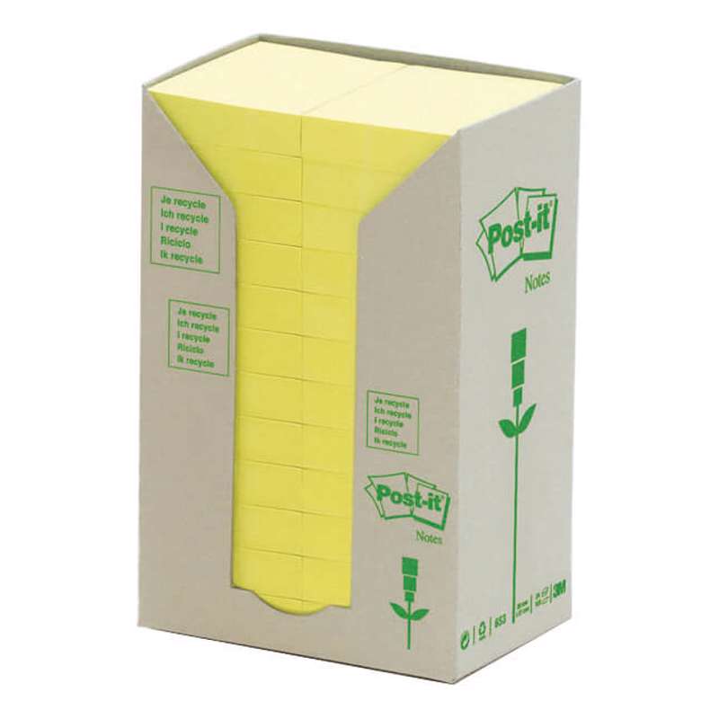 Post-it notes 653 recycle 38x51mm tårn gul 24blk/pk