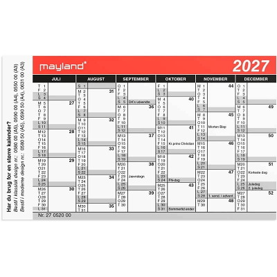Mini kalender 2027 Mayland