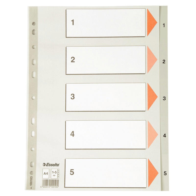 Plastregister Esselte A4 1-5 grå m/kartonforblad