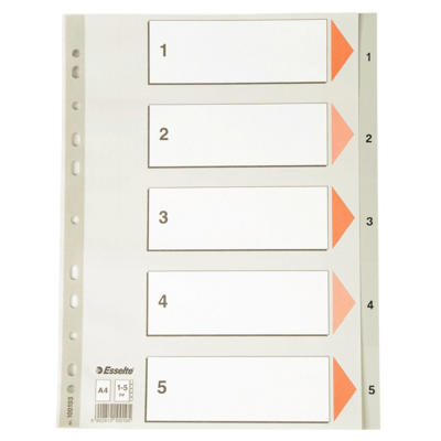 Plastregister Esselte A4 1-5 grå m/kartonforblad
