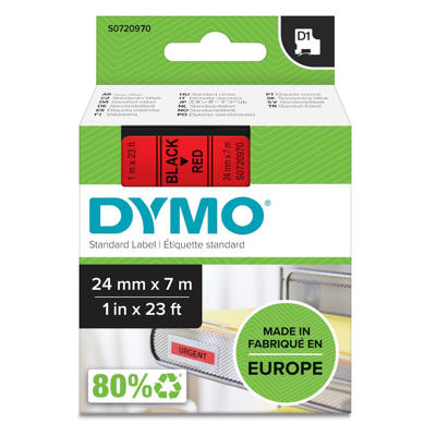 Labeltape DYMO D1 24mm sort på rød