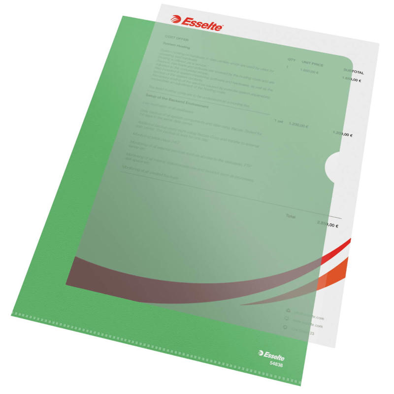 Plastomslag A4 Esselte 0,115mm grøn 100stk/pk