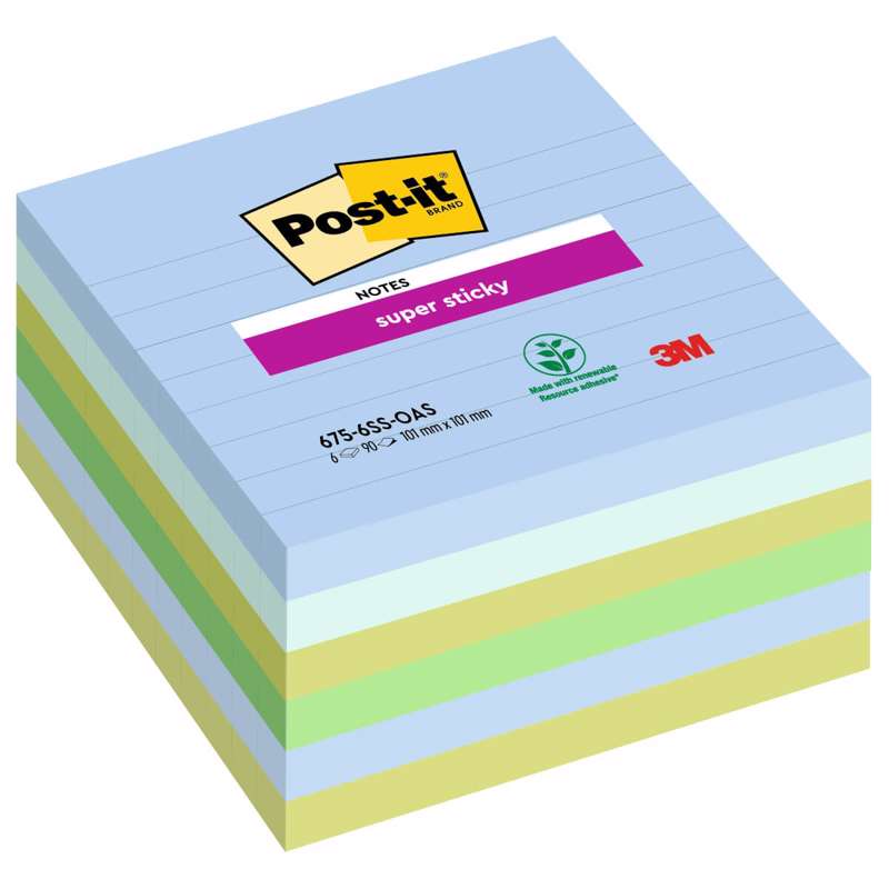 Post-it notes Super Sticky 101x101mm lin. Oasis 6blk./pk