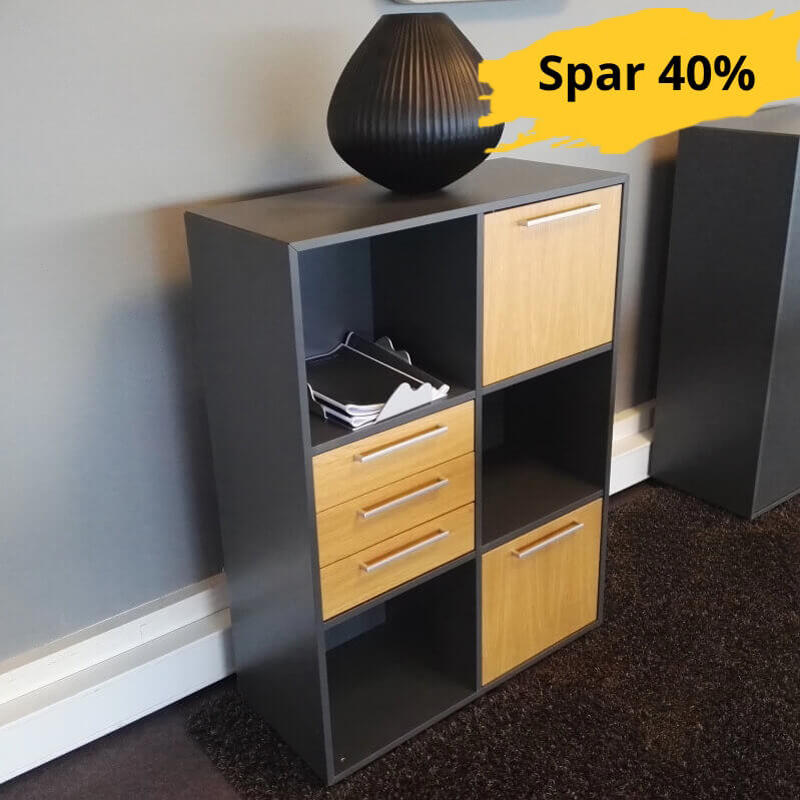 Reol Dencon B800xD350xH1102 m.låger/skuffer, antrasit/eg