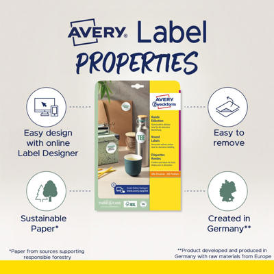 Etiketter Avery label aftagelige runde Ø10mm L6019REV-25