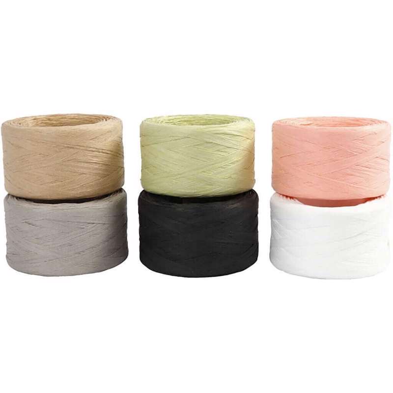 Papirgarn Raffia Creas 7-8mm ass 6x100m